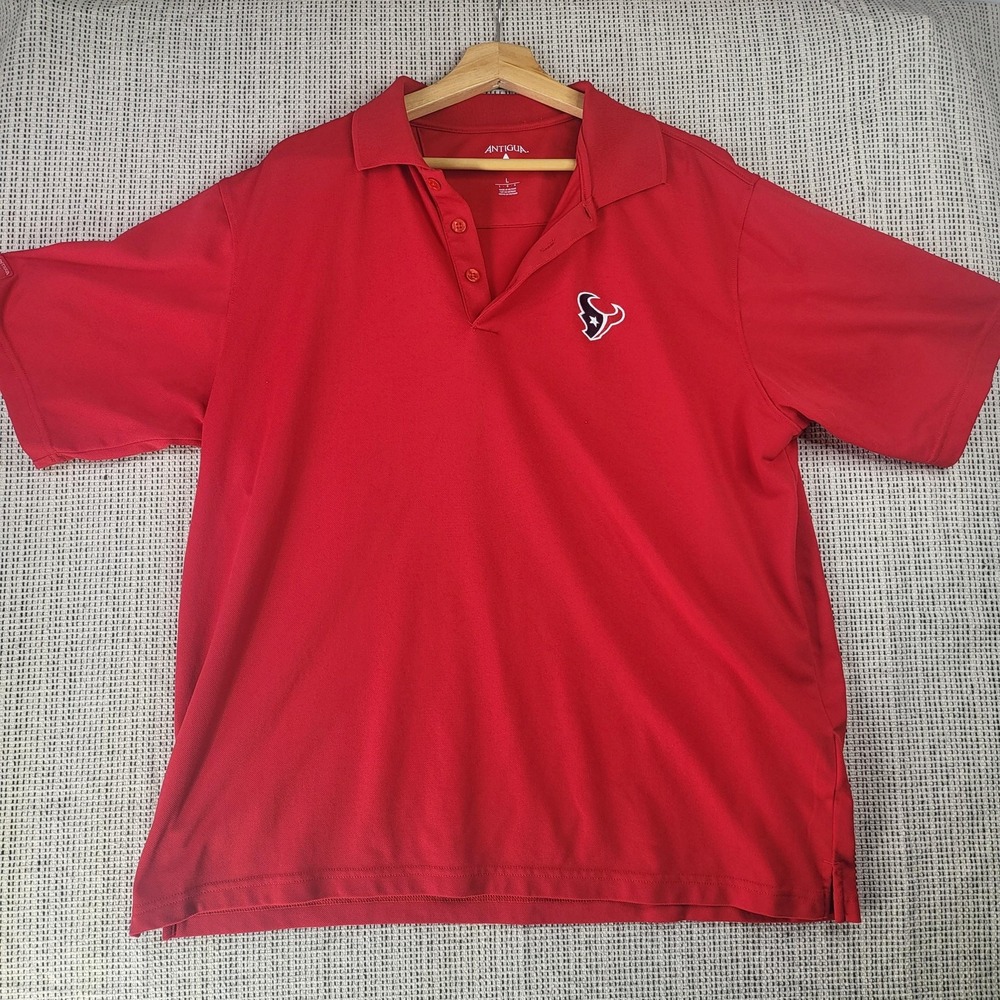 Houston Texans Shirt Mens Large Red NFL Football Polo Antigua Short Sleeve